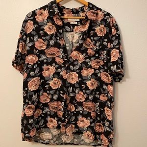Flower Print Button Down Hawaiian Shirt